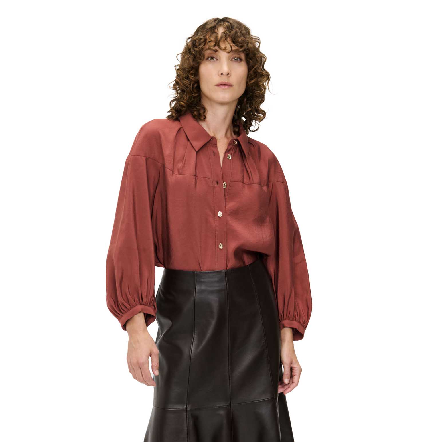 Veronika Maine Washed Modal Blouson Sleeve Shirt